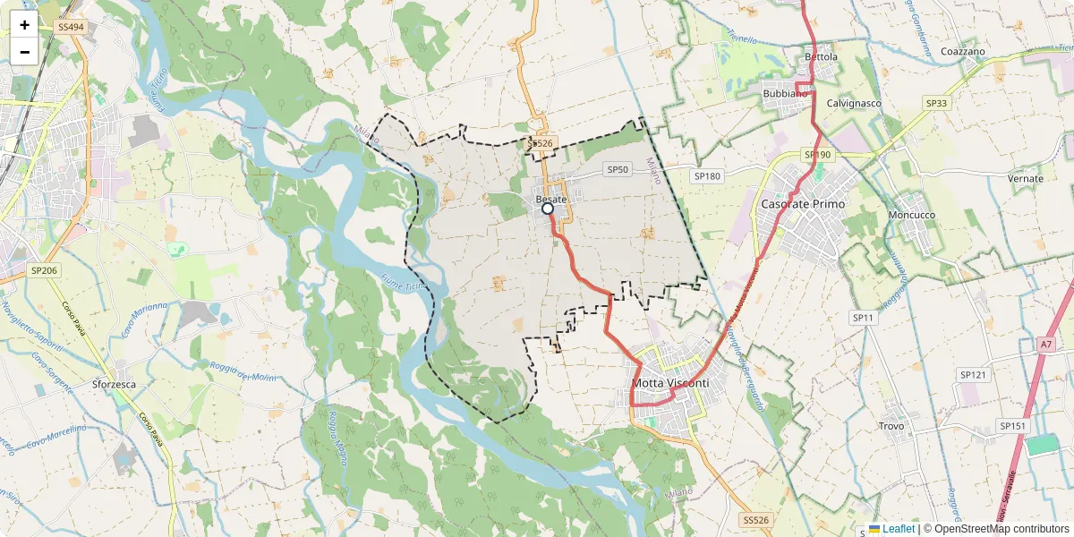 Mappa dettagliata del trasporto pubblico a Besate con linee autobus, tram e collegamenti