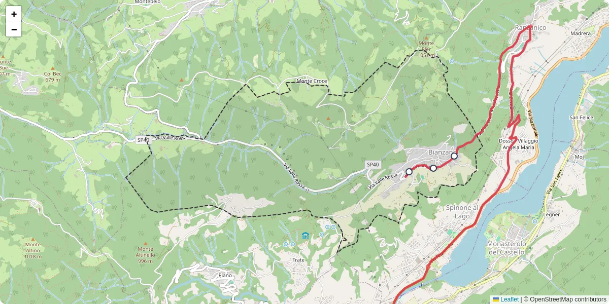 Mappa dettagliata del trasporto pubblico a Bianzano con linee autobus, tram e collegamenti