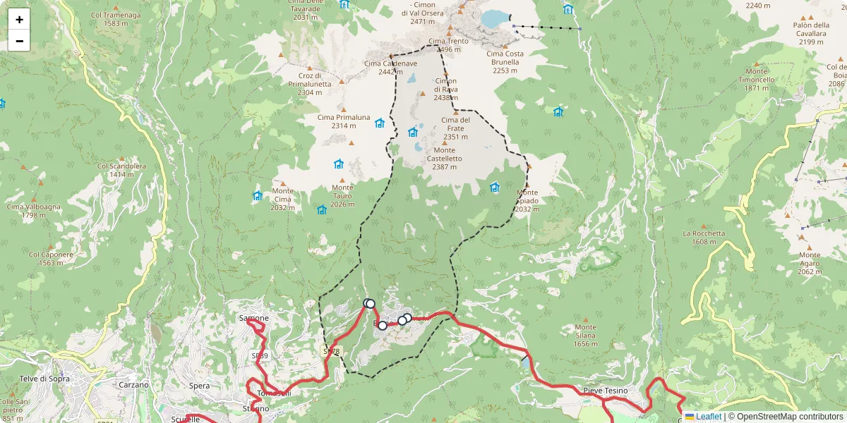Mappa dettagliata del trasporto pubblico a Bieno con linee autobus, tram e collegamenti