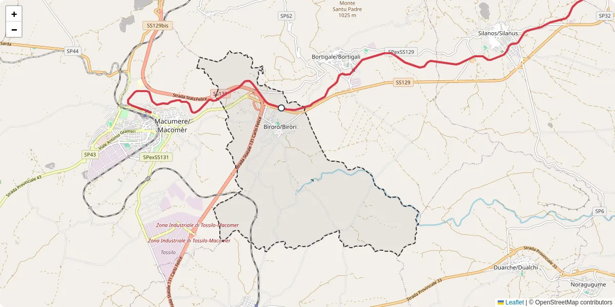 Mappa dettagliata del trasporto pubblico a Bìroro/Birori con linee autobus, tram e collegamenti