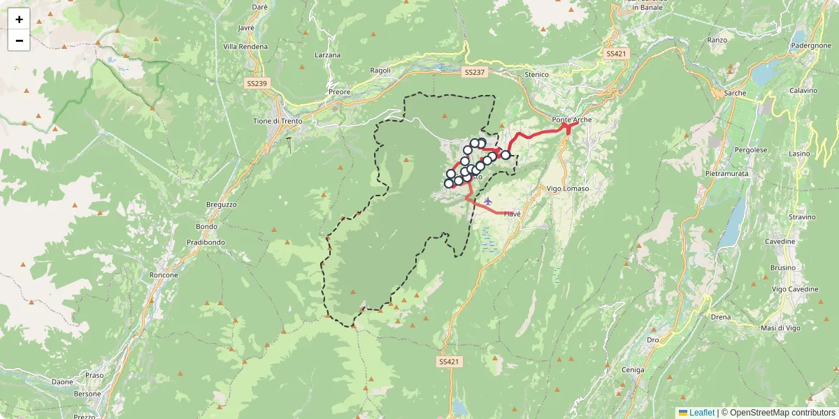 Mappa dettagliata del trasporto pubblico a Bleggio Superiore con linee autobus, tram e collegamenti