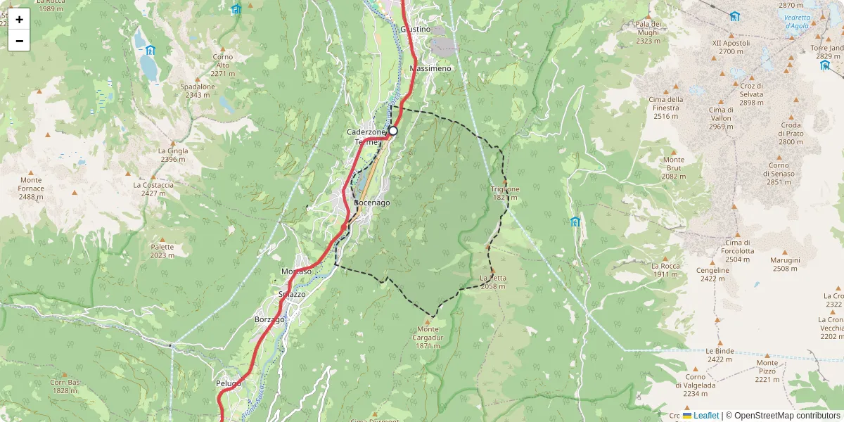 Mappa dettagliata del trasporto pubblico a Bocenago con linee autobus, tram e collegamenti