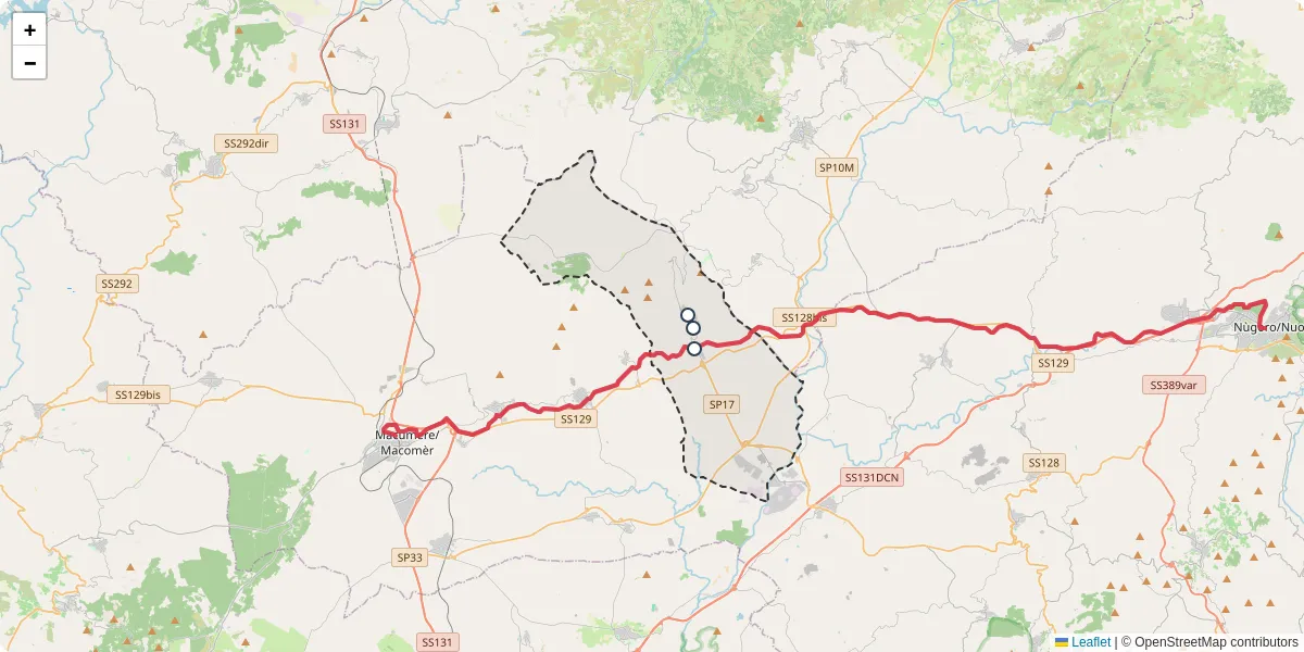Mappa dettagliata del trasporto pubblico a Bolòtana/Bolotana con linee autobus, tram e collegamenti