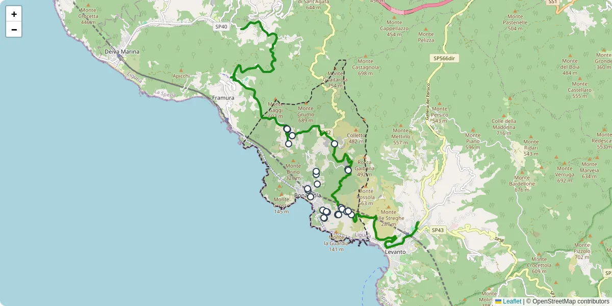 Mappa dettagliata del trasporto pubblico a Bonassola con linee autobus, tram e collegamenti