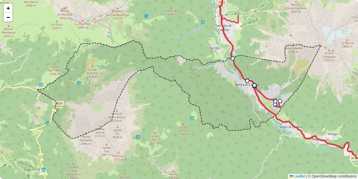 Mappa dettagliata del trasporto pubblico a Borca di Cadore con linee autobus, tram e collegamenti