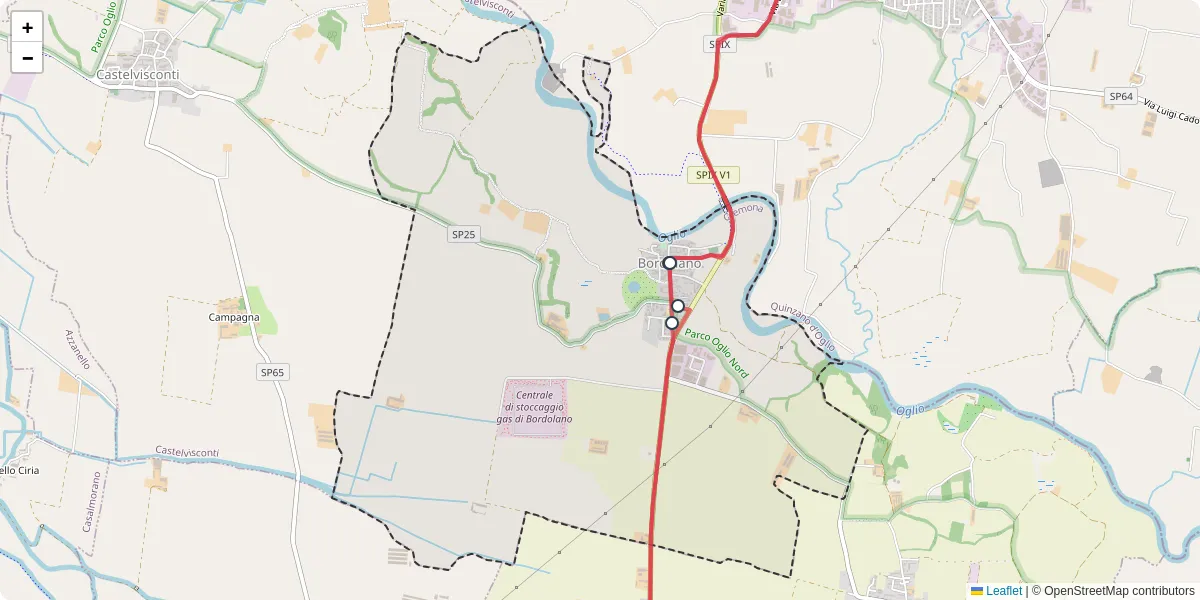 Mappa dettagliata del trasporto pubblico a Bordolano con linee autobus, tram e collegamenti