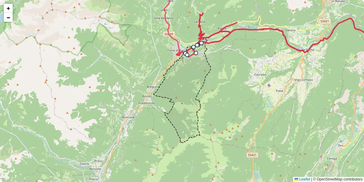 Mappa dettagliata del trasporto pubblico a Borgo Lares con linee autobus, tram e collegamenti