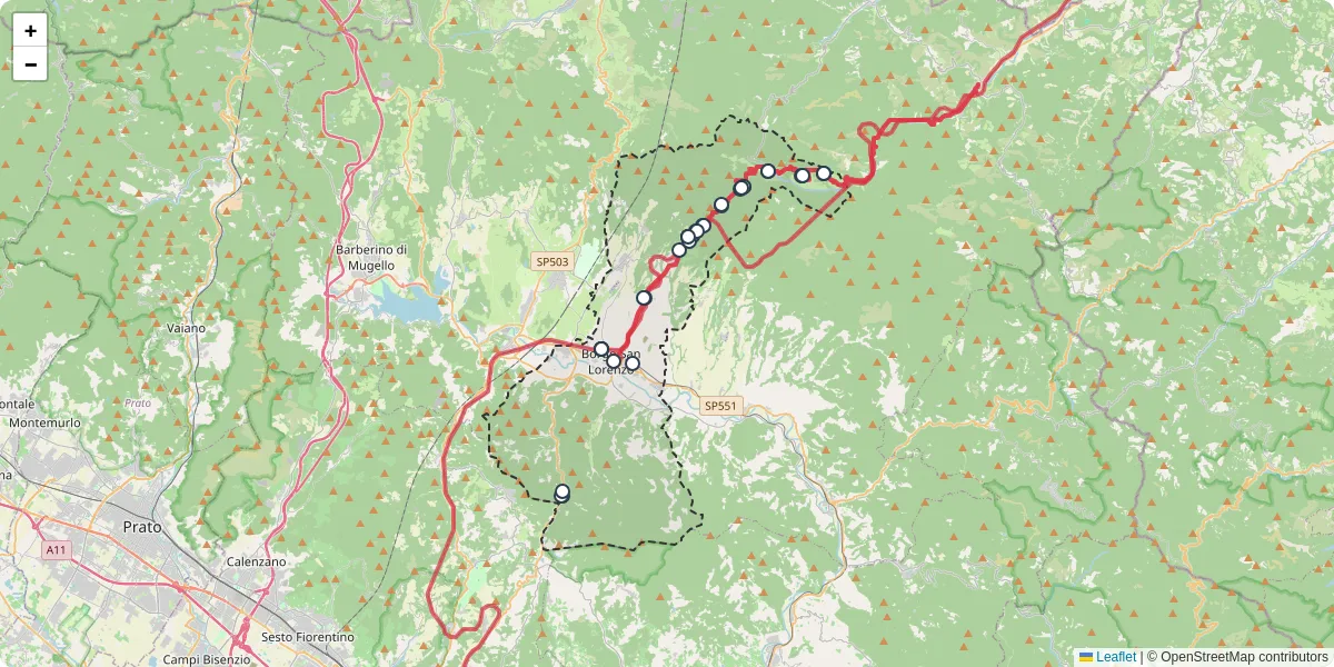 Mappa dettagliata del trasporto pubblico a Borgo San Lorenzo con linee autobus, tram e collegamenti
