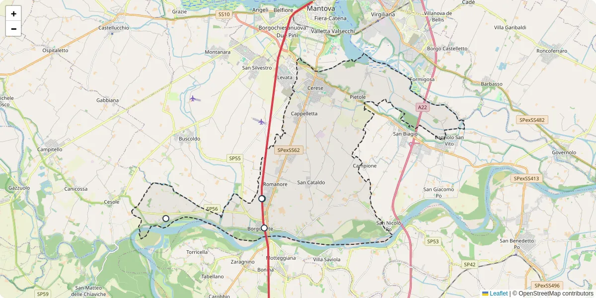 Mappa dettagliata del trasporto pubblico a Borgo Virgilio con linee autobus, tram e collegamenti