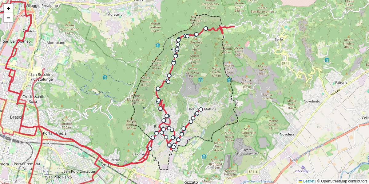 Mappa dettagliata del trasporto pubblico a Botticino con linee autobus, tram e collegamenti