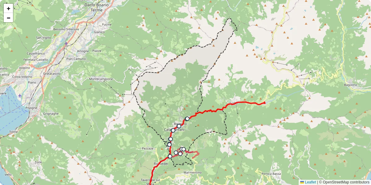 Mappa dettagliata del trasporto pubblico a Bovegno con linee autobus, tram e collegamenti