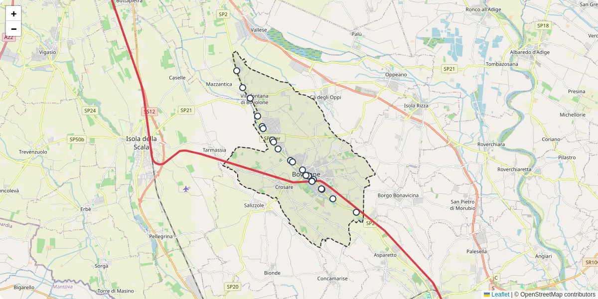Mappa dettagliata del trasporto pubblico a Bovolone con linee autobus, tram e collegamenti