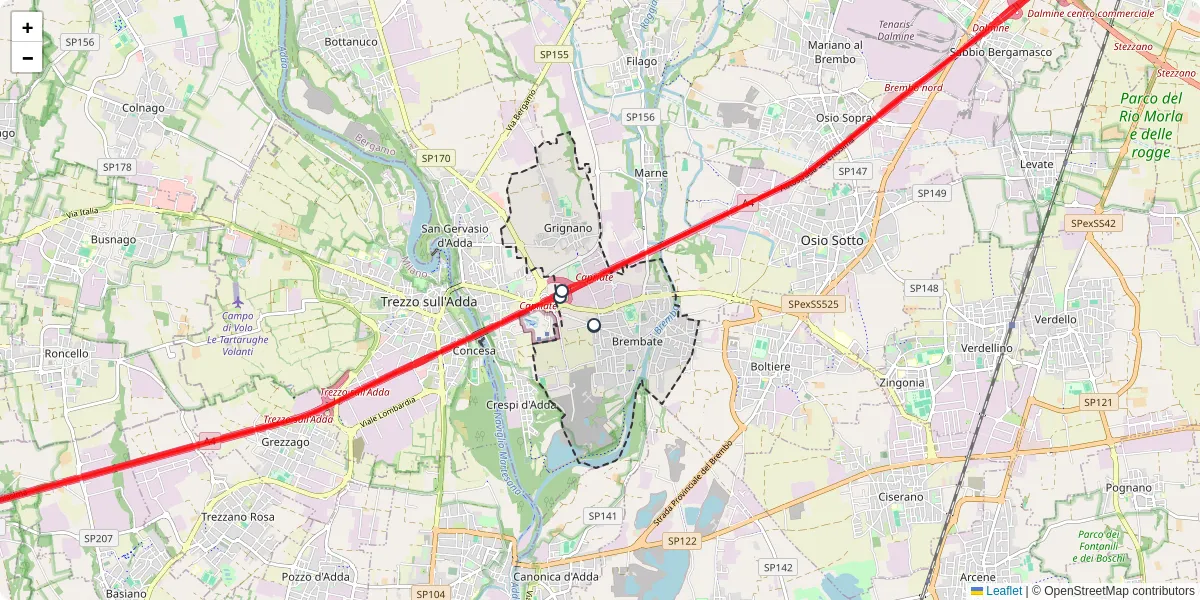 Mappa dettagliata del trasporto pubblico a Brembate con linee autobus, tram e collegamenti