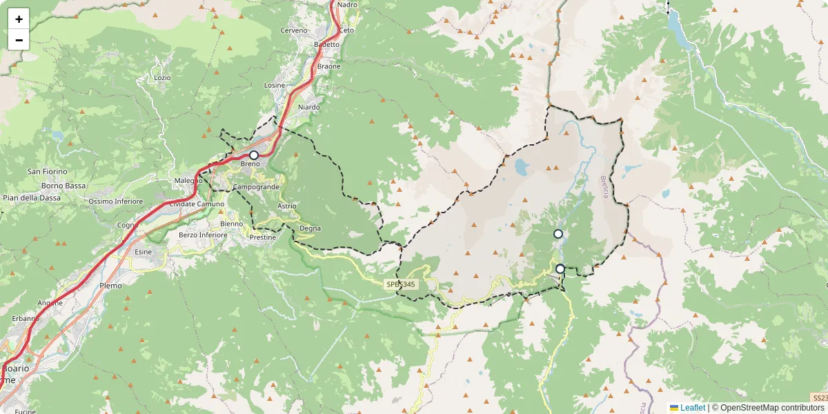 Mappa dettagliata del trasporto pubblico a Breno con linee autobus, tram e collegamenti