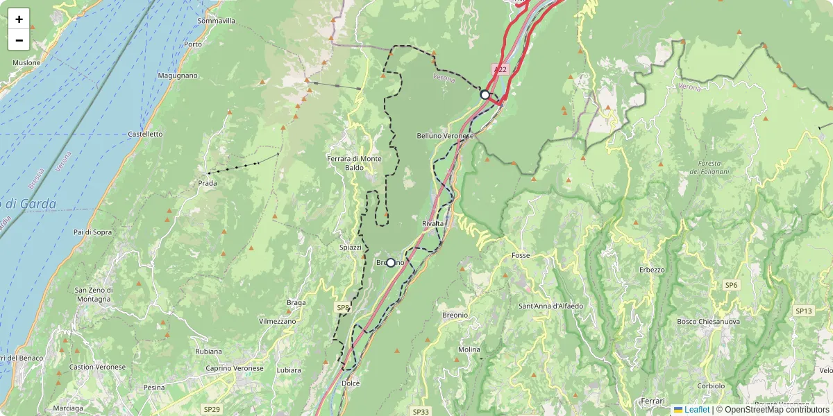 Mappa dettagliata del trasporto pubblico a Brentino Belluno con linee autobus, tram e collegamenti