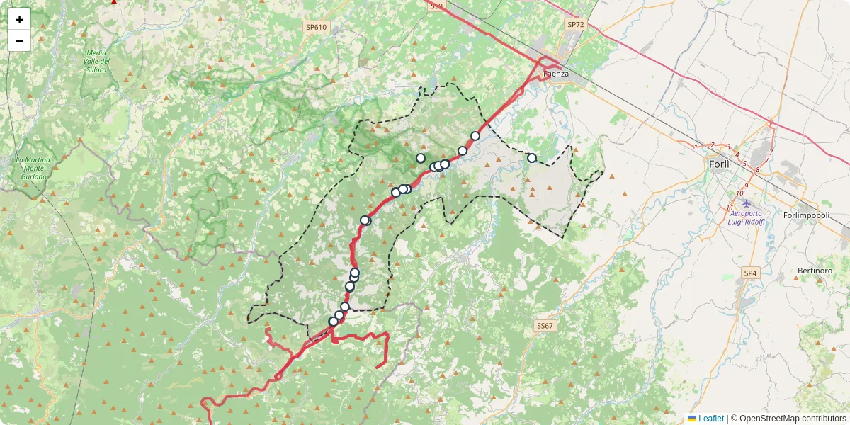 Mappa dettagliata del trasporto pubblico a Brisighella con linee autobus, tram e collegamenti