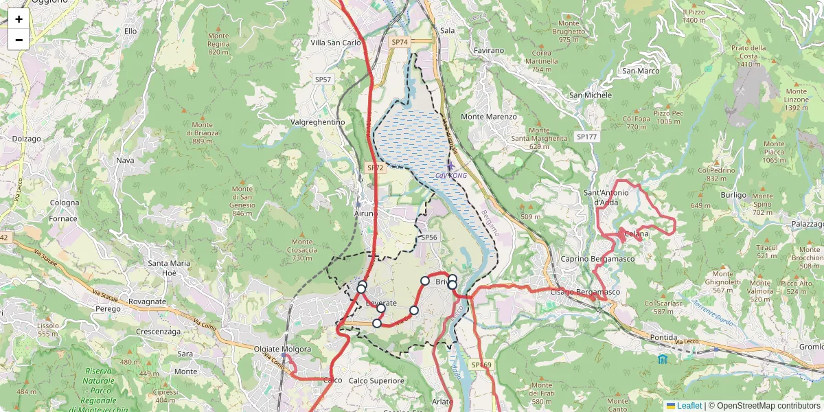 Mappa dettagliata del trasporto pubblico a Brivio con linee autobus, tram e collegamenti