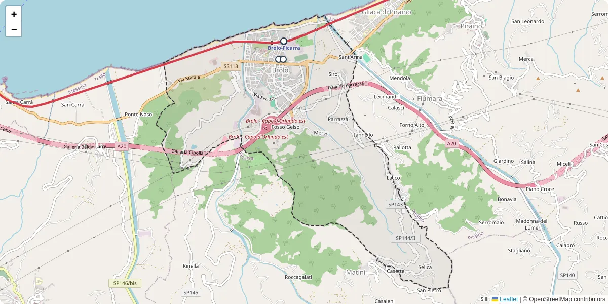 Mappa dettagliata del trasporto pubblico a Brolo con linee autobus, tram e collegamenti