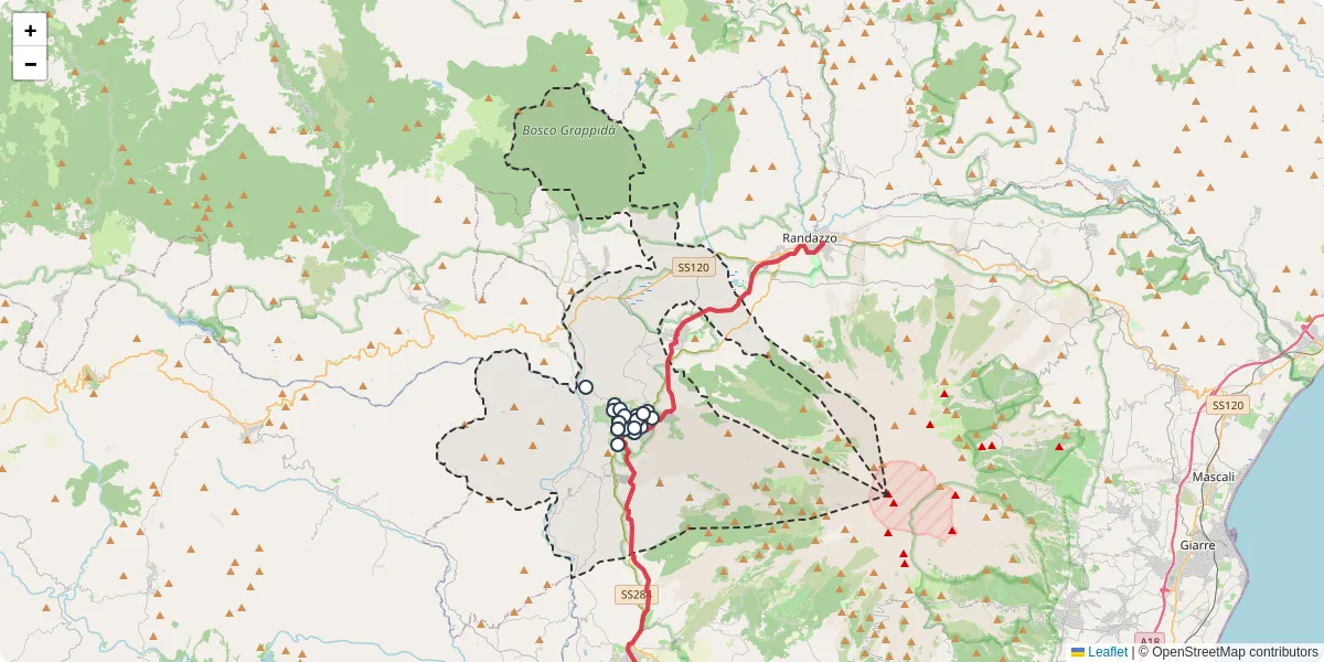 Mappa dettagliata del trasporto pubblico a Bronte con linee autobus, tram e collegamenti