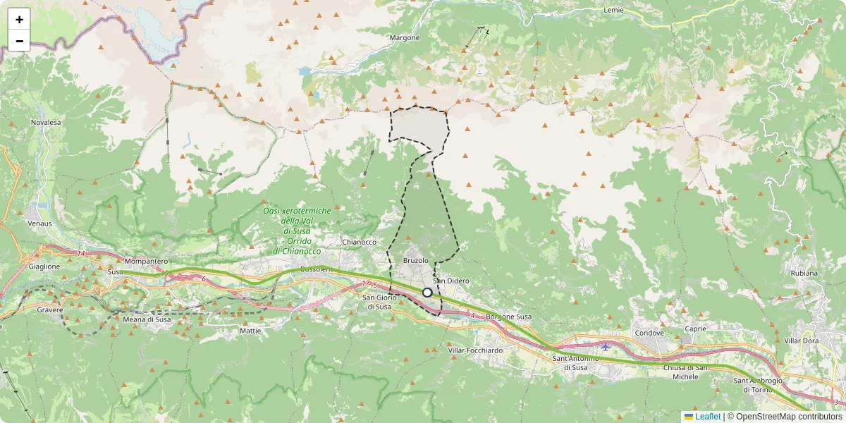 Mappa dettagliata del trasporto pubblico a Bruzolo con linee autobus, tram e collegamenti