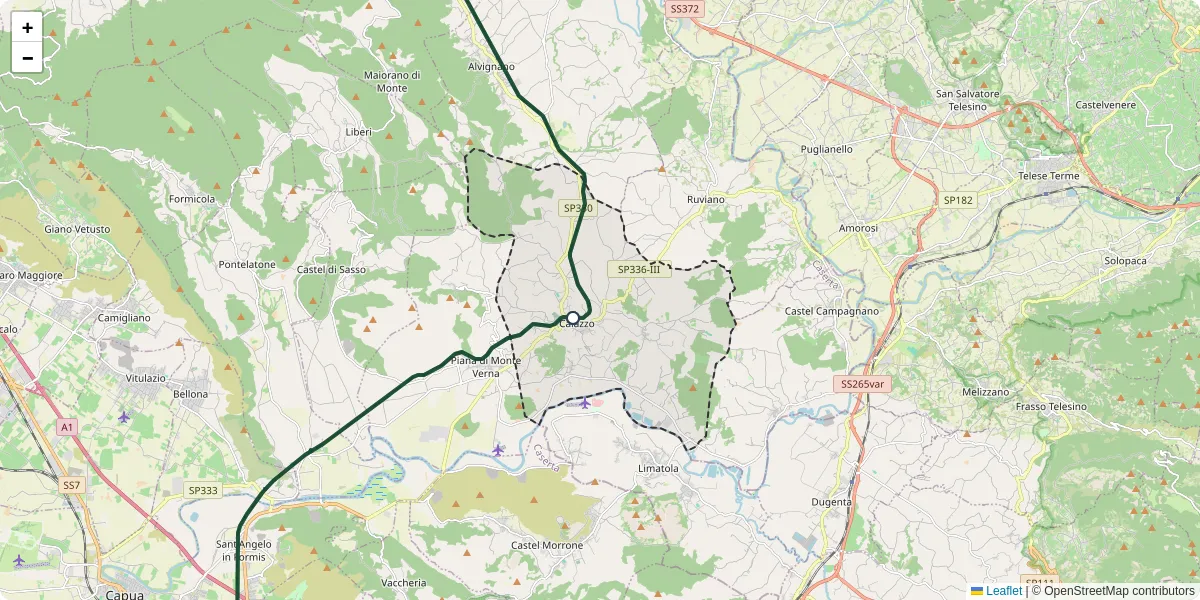 Mappa dettagliata del trasporto pubblico a Caiazzo con linee autobus, tram e collegamenti