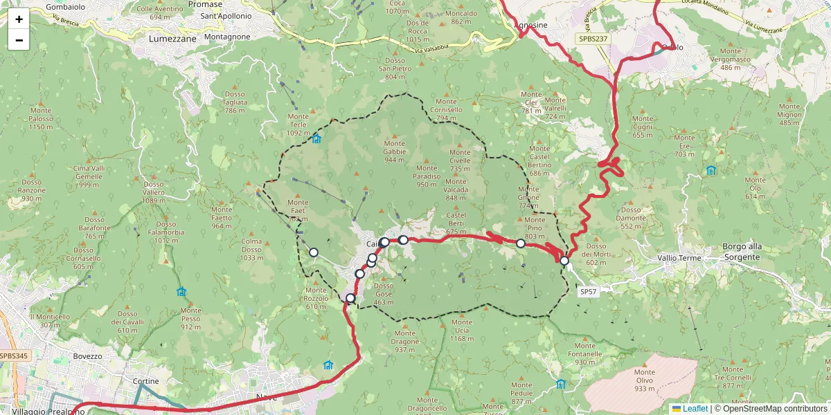 Mappa dettagliata del trasporto pubblico a Caino con linee autobus, tram e collegamenti