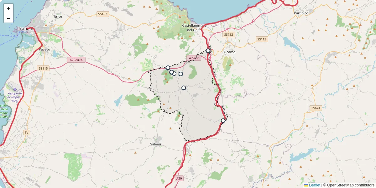 Mappa dettagliata del trasporto pubblico a Calatafimi Segesta con linee autobus, tram e collegamenti