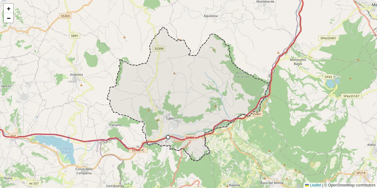 Mappa dettagliata del trasporto pubblico a Calitri con linee autobus, tram e collegamenti
