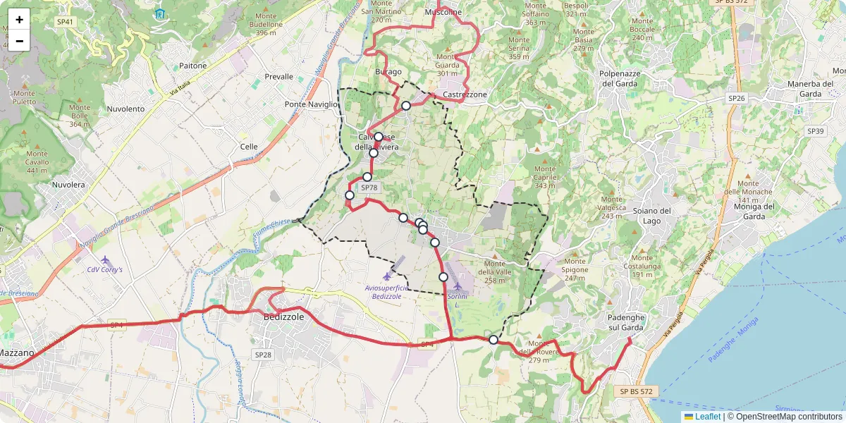 Mappa dettagliata del trasporto pubblico a Calvagese della Riviera con linee autobus, tram e collegamenti