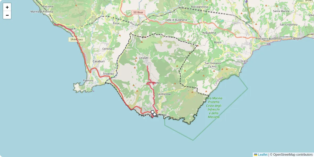 Mappa dettagliata del trasporto pubblico a Camerota con linee autobus, tram e collegamenti