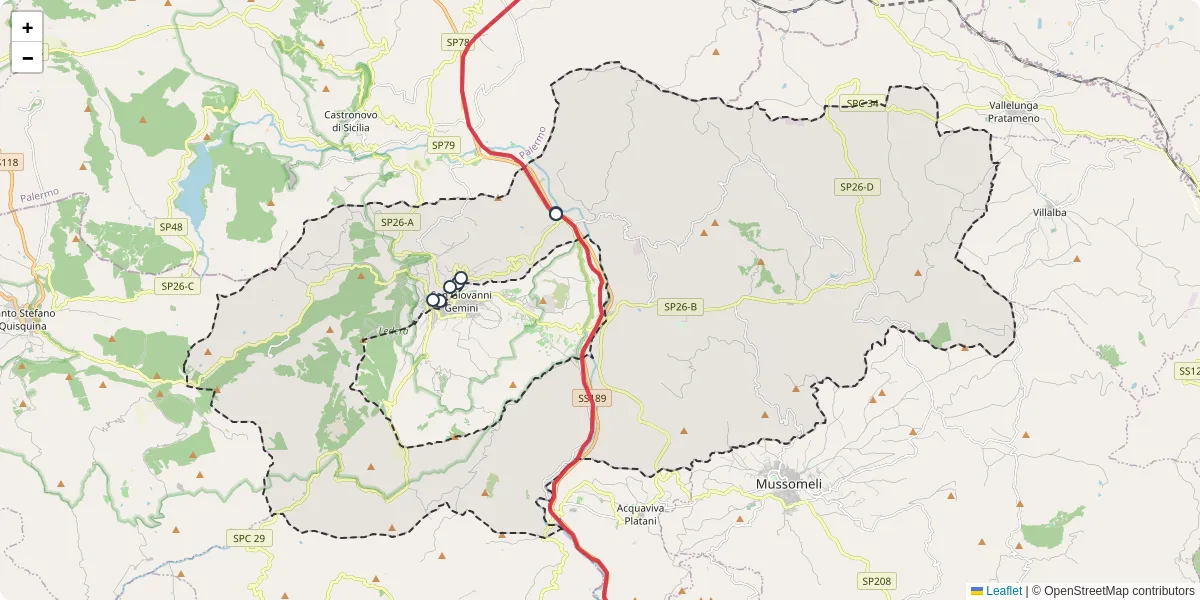 Mappa dettagliata del trasporto pubblico a Cammarata con linee autobus, tram e collegamenti
