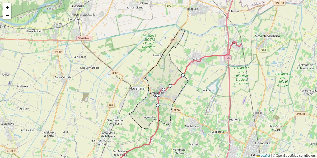 Mappa dettagliata del trasporto pubblico a Campagnola Emilia con linee autobus, tram e collegamenti