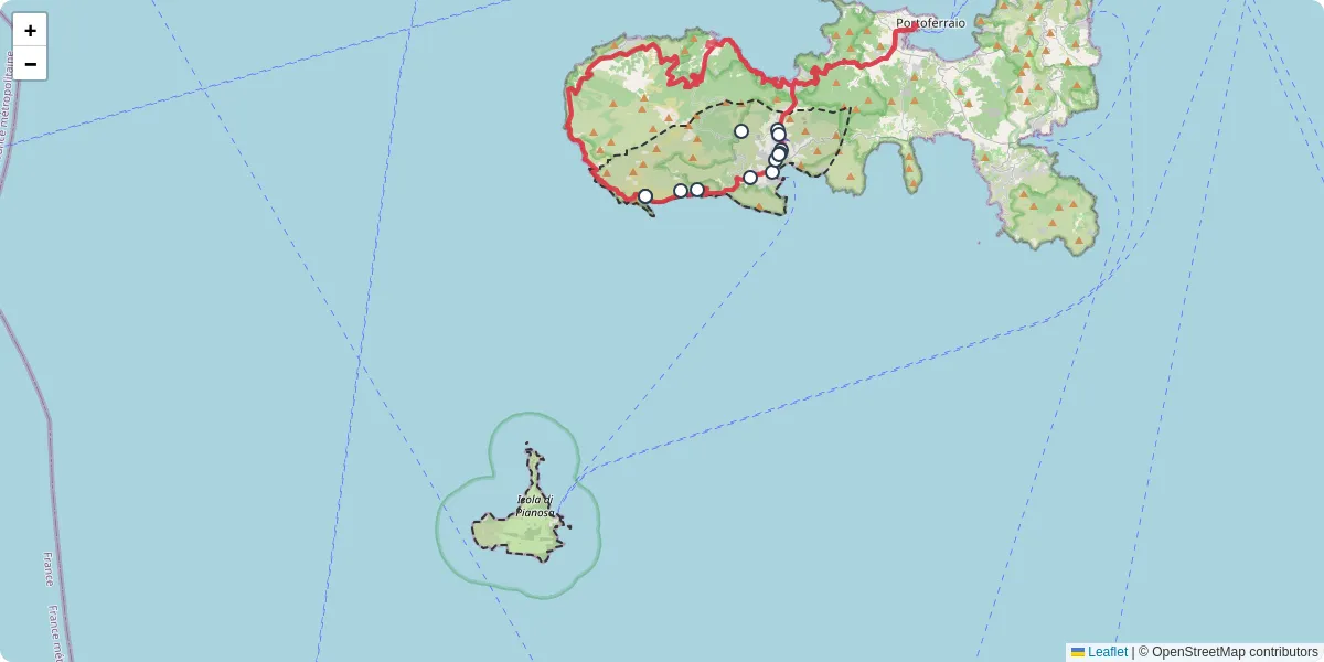 Mappa dettagliata del trasporto pubblico a Campo nell'Elba con linee autobus, tram e collegamenti