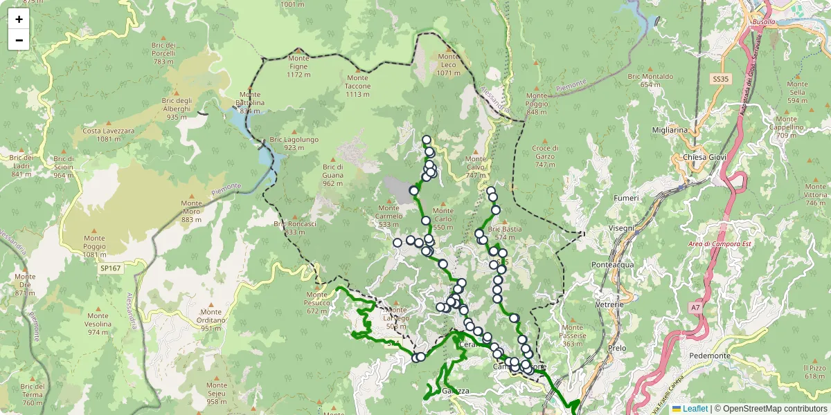 Mappa dettagliata del trasporto pubblico a Campomorone con linee autobus, tram e collegamenti