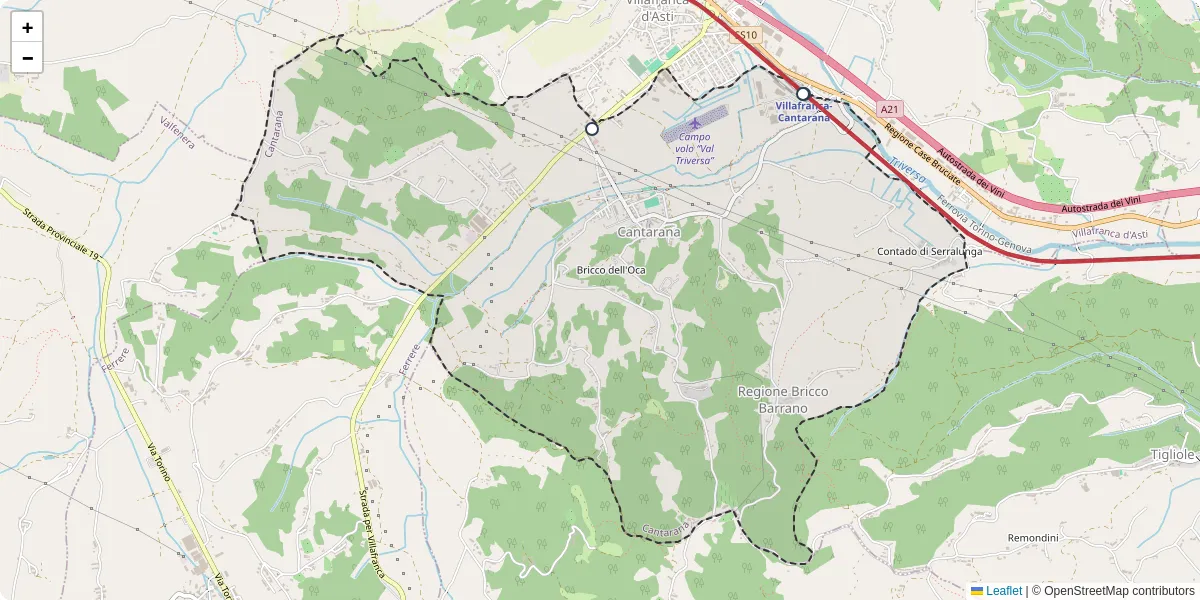 Mappa dettagliata del trasporto pubblico a Cantarana con linee autobus, tram e collegamenti