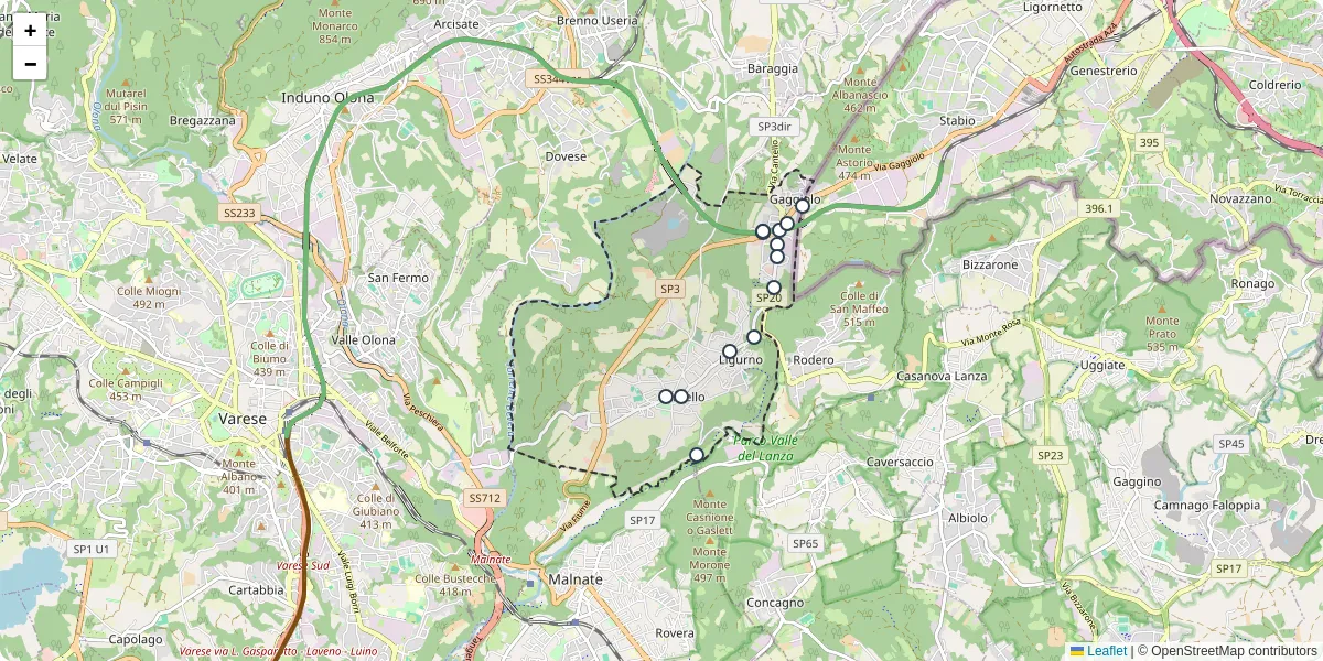 Mappa dettagliata del trasporto pubblico a Cantello con linee autobus, tram e collegamenti