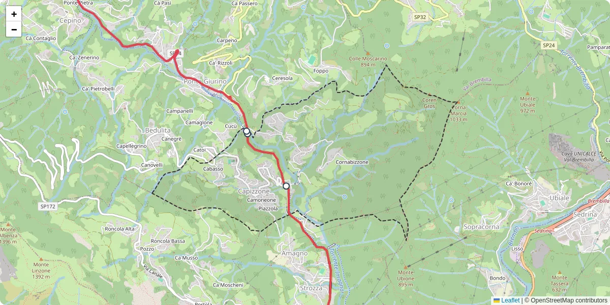 Mappa dettagliata del trasporto pubblico a Capizzone con linee autobus, tram e collegamenti
