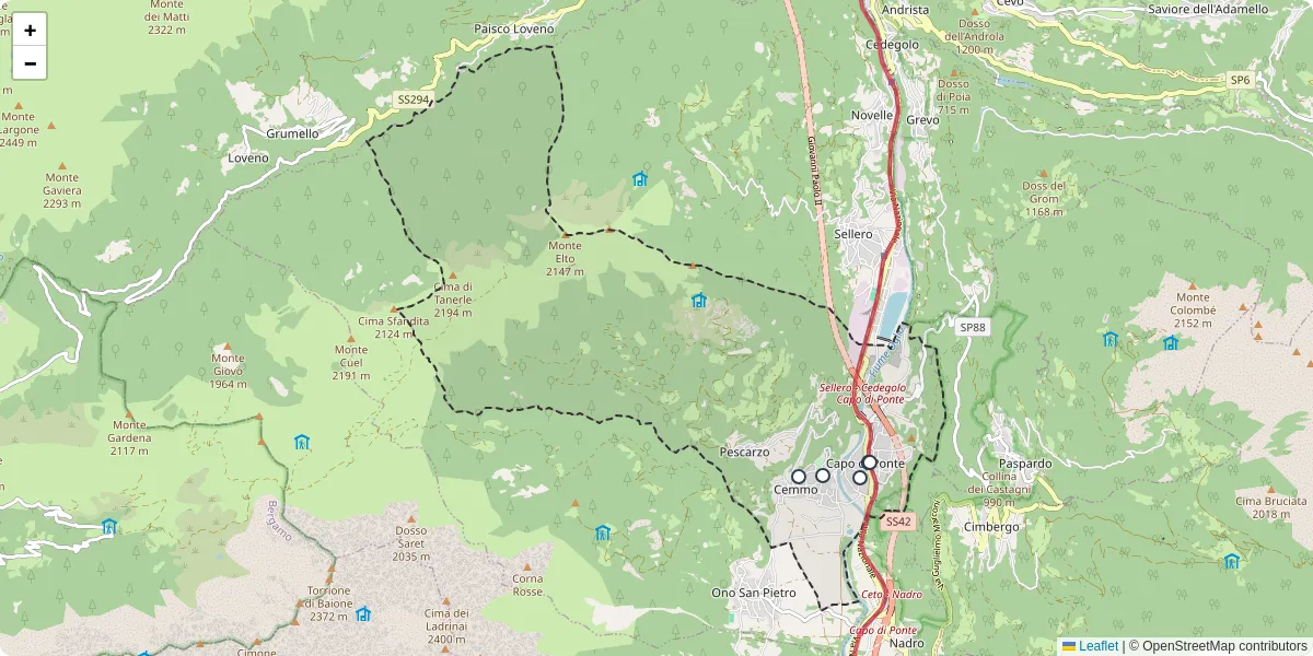 Mappa dettagliata del trasporto pubblico a Capo di Ponte con linee autobus, tram e collegamenti