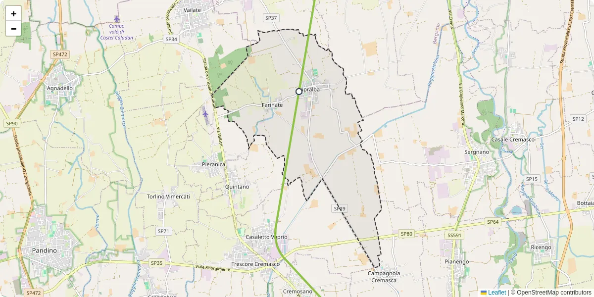 Mappa dettagliata del trasporto pubblico a Capralba con linee autobus, tram e collegamenti