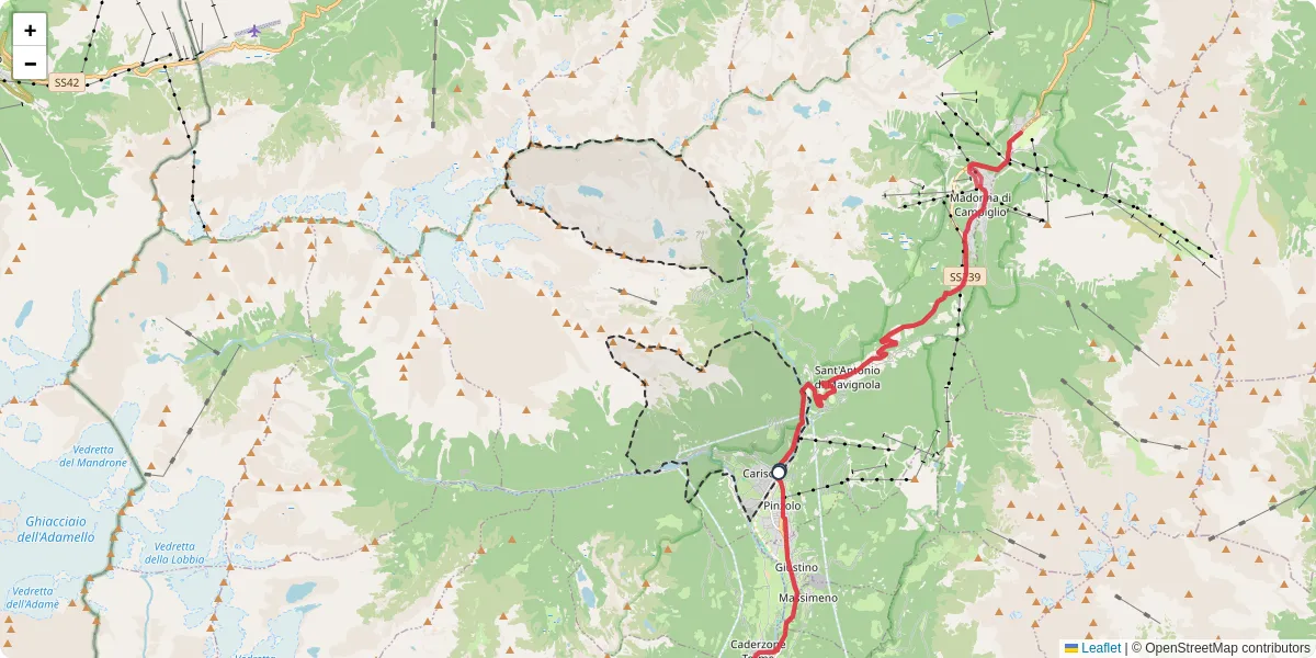 Mappa dettagliata del trasporto pubblico a Carisolo con linee autobus, tram e collegamenti