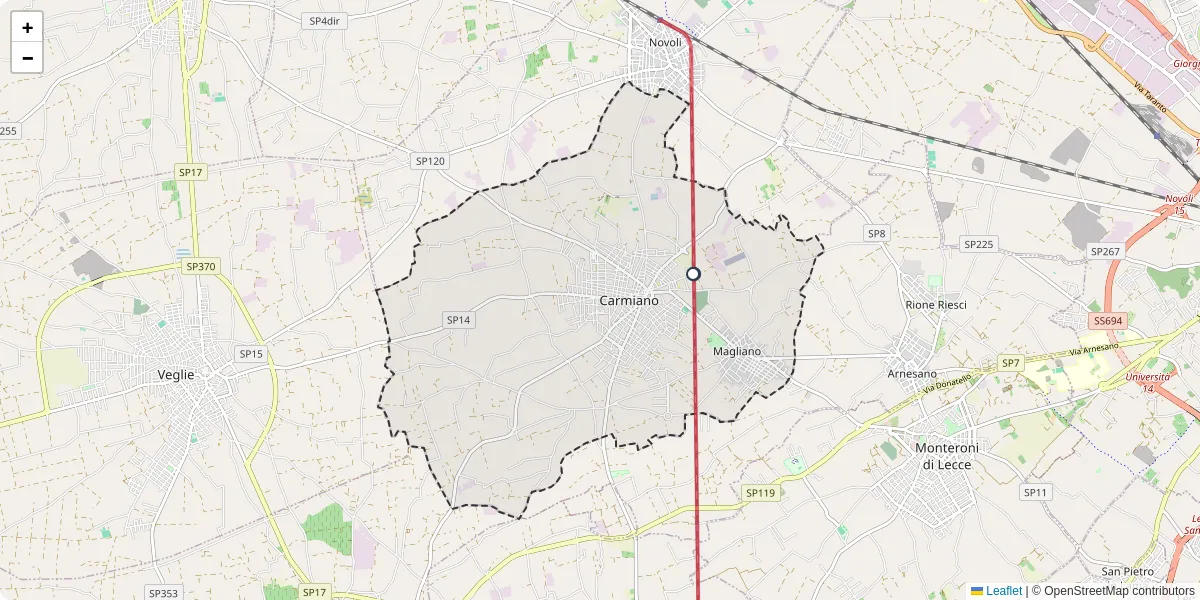 Mappa dettagliata del trasporto pubblico a Carmiano con linee autobus, tram e collegamenti