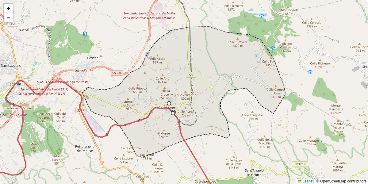 Mappa dettagliata del trasporto pubblico a Carpinone con linee autobus, tram e collegamenti