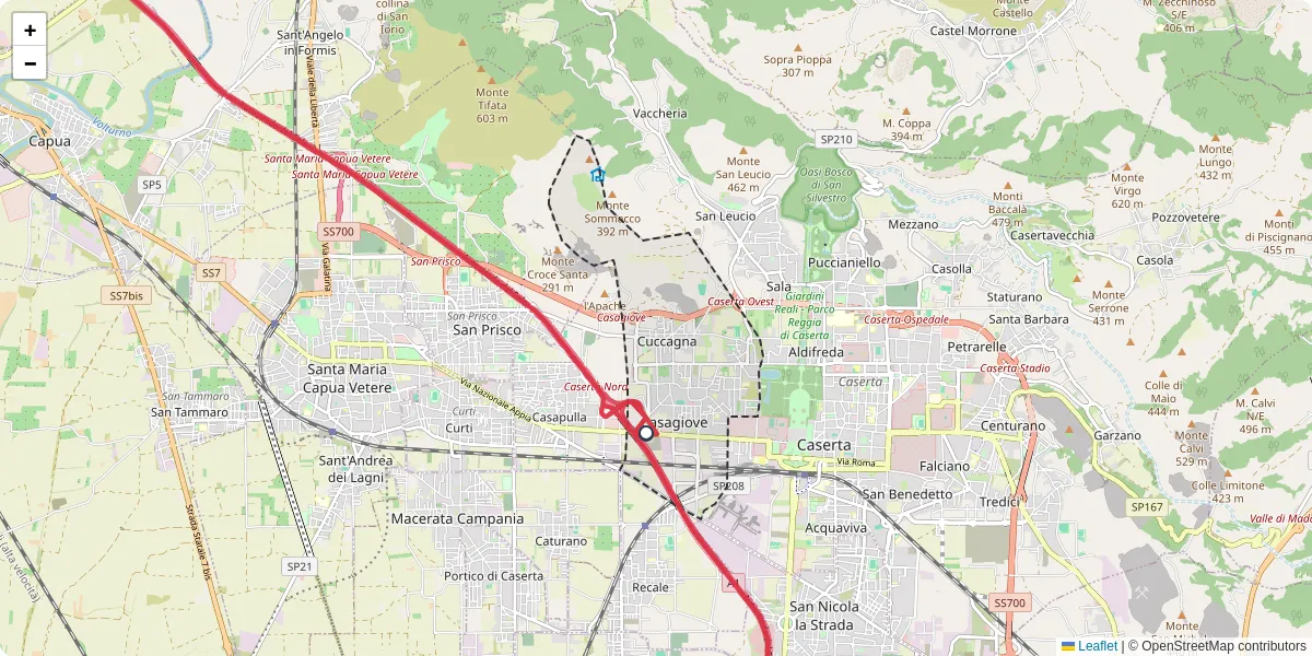 Mappa dettagliata del trasporto pubblico a Casagiove con linee autobus, tram e collegamenti