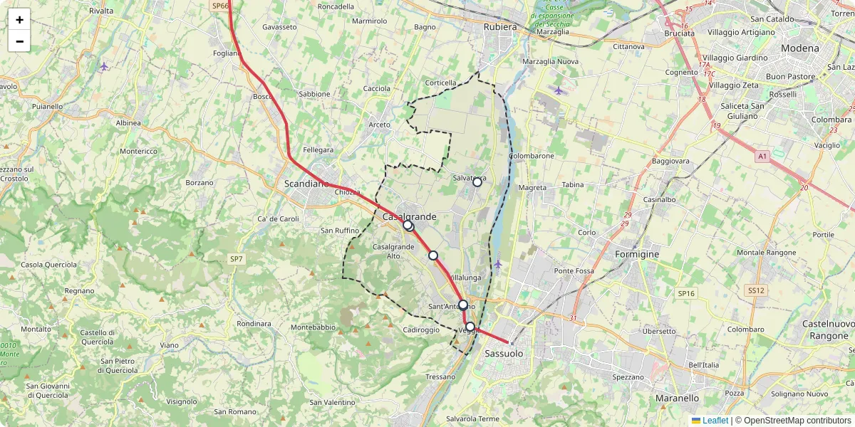 Mappa dettagliata del trasporto pubblico a Casalgrande con linee autobus, tram e collegamenti
