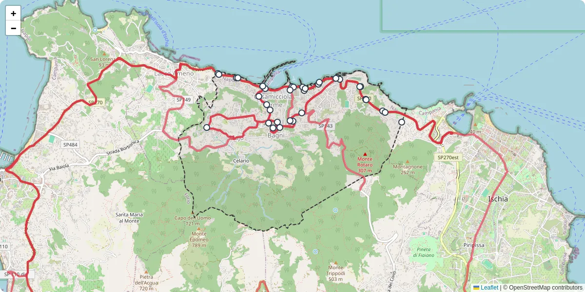 Mappa dettagliata del trasporto pubblico a Casamicciola Terme con linee autobus, tram e collegamenti