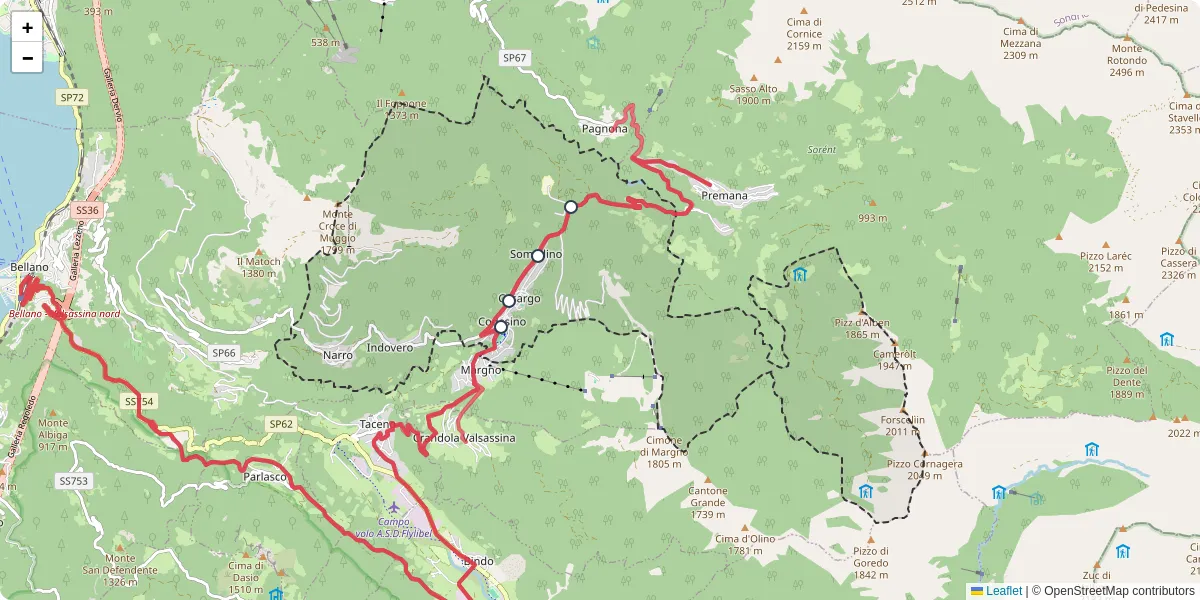 Mappa dettagliata del trasporto pubblico a Casargo con linee autobus, tram e collegamenti