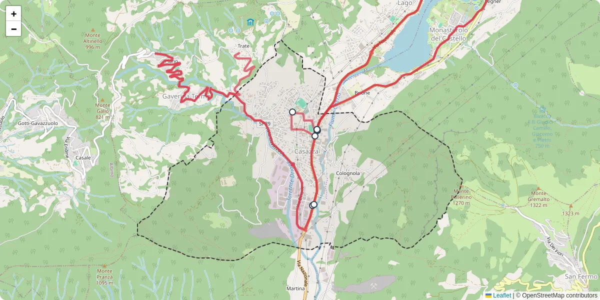 Mappa dettagliata del trasporto pubblico a Casazza con linee autobus, tram e collegamenti
