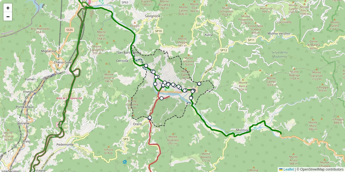 Mappa dettagliata del trasporto pubblico a Casella con linee autobus, tram e collegamenti