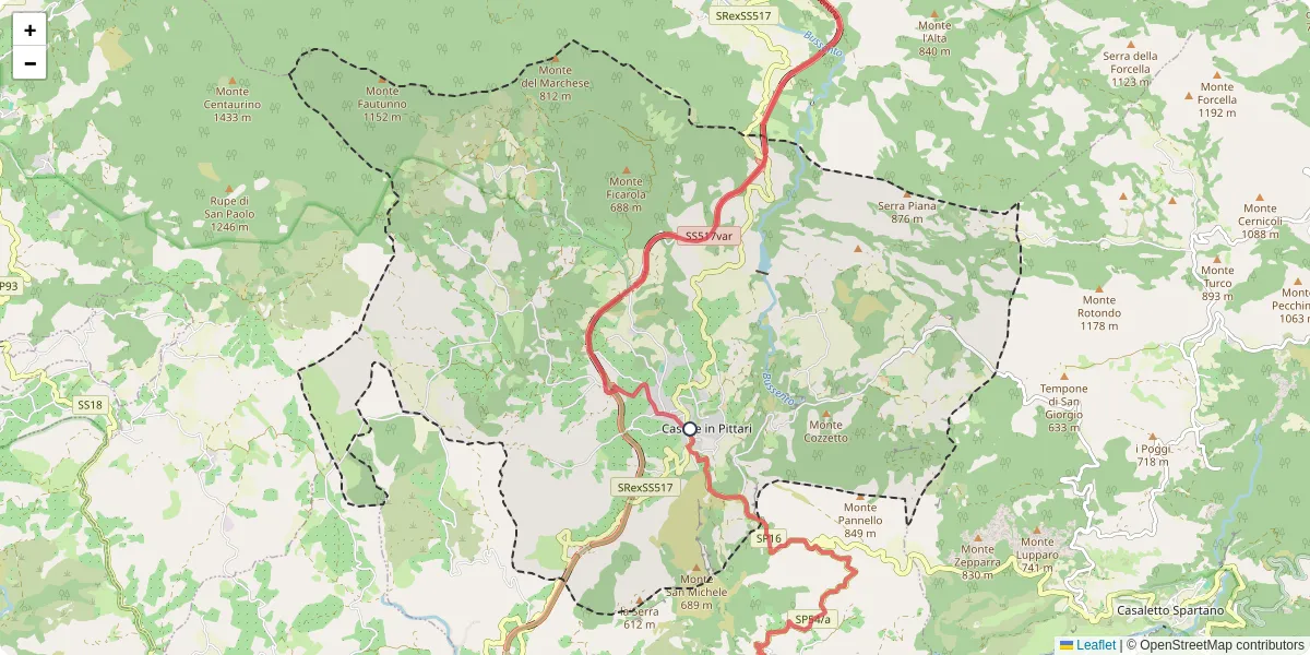 Mappa dettagliata del trasporto pubblico a Caselle in Pittari con linee autobus, tram e collegamenti