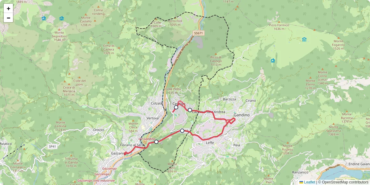 Mappa dettagliata del trasporto pubblico a Casnigo con linee autobus, tram e collegamenti